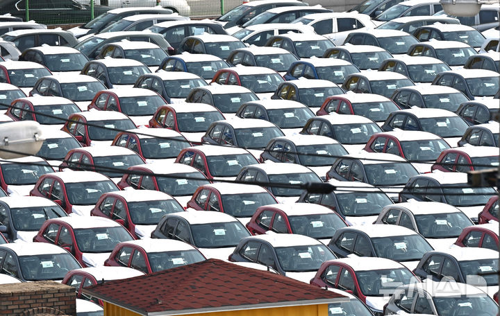 [평택=뉴시스] 김종택 기자 = 3일 경기도 평택항 자동차 전용부두에 선적을 기다리는 수출용 차량이 세워져 있다.&nbsp; 도널드 트럼프 대통령이 미국 이외 지역에서 생산된 자동차 및 자동차 주요 부품에 부과하기로 결정한 25% 관세가 3일(현지시간·한국시간 3일 오후) 정식 발효 됐다. 2025.04.03. jtk@newsis.com