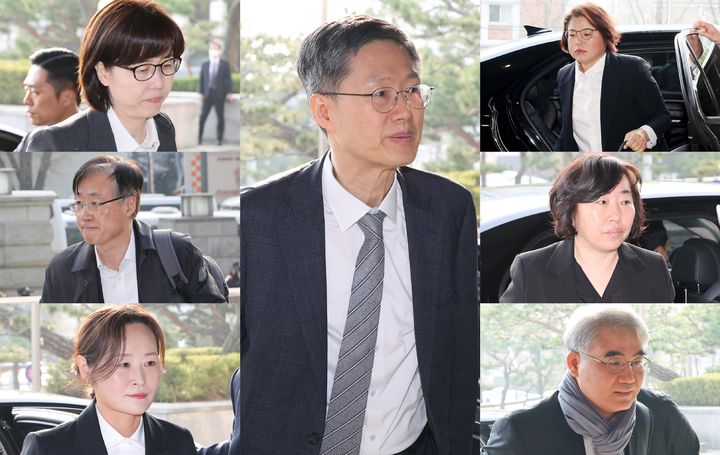 [서울=뉴시스] 윤석열 대통령의 탄핵심판 선고일인 4일 문형배 헌법재판소장 권한대행 등 헌법재판관들이 서울 종로구 헌법재판소로 출근하고 있다. 왼쪽 위부터 이미선·김형두·정정미, 가운데 문 대행, 오른쪽 위부터 김복형·정계선·조한창 헌법재판관. (사진=뉴시스 DB) 2025.04.04. photo@newsis.com *재판매 및 DB 금지