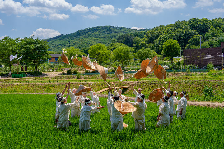 [증평=뉴시스] 증평들노래축제 장뜰두레농요 시연 모습. (사진=증평군 제공) photo@newsis.com *재판매 및 DB 금지