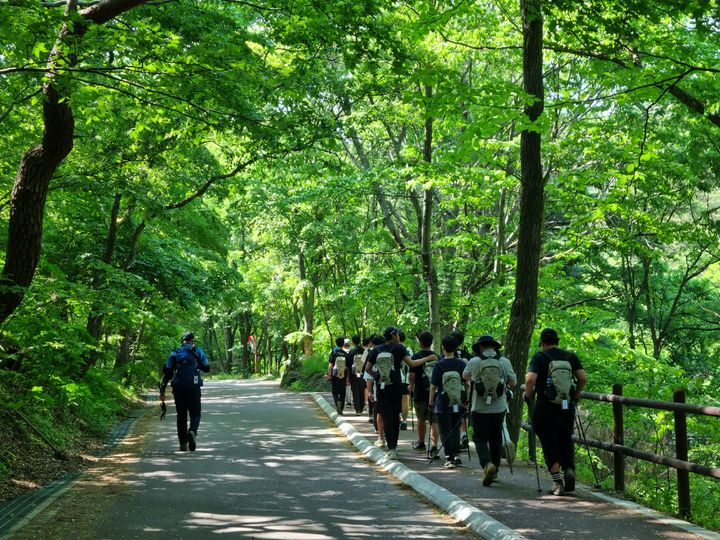 지난해 충북학생수련원 탐험활동 프로그램에 참가한 학생들이 트래킹 코스를 걷고 있다. *재판매 및 DB 금지