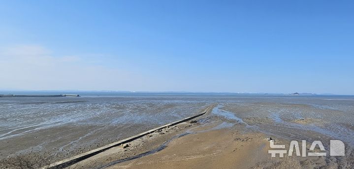 [화성=뉴시스]문영호 기자=화성시 서신면 백미리 씨랜드 화재 참사현장 인근에 조성 중인 화성 서해마루 유스호스텔 루프탑에서 바라 본 경기만 전경.2025.04.08.sonanom@newsis.com