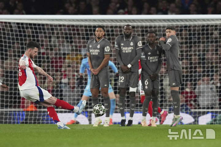 [런던=AP/뉴시스]아스널, 레알 마드리드에 3-0 완승. 2025.04.08.