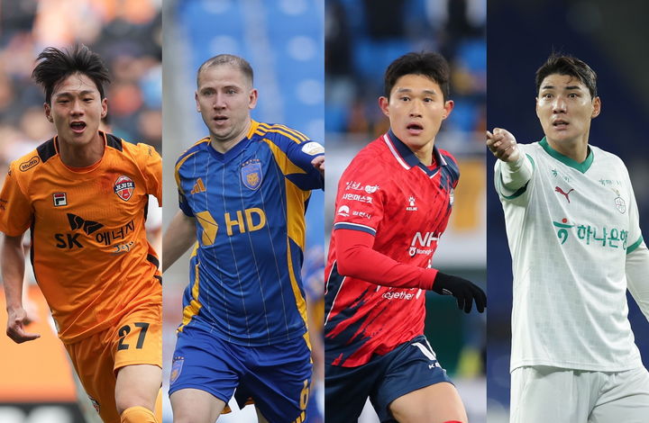[서울=뉴시스] 프로축구 K리그1 이달의 선수상 후보에 오른 김준하(왼쪽부터), 보야니치, 이동경, 주민규. (사진=한국프로축구연맹 제공) *재판매 및 DB 금지