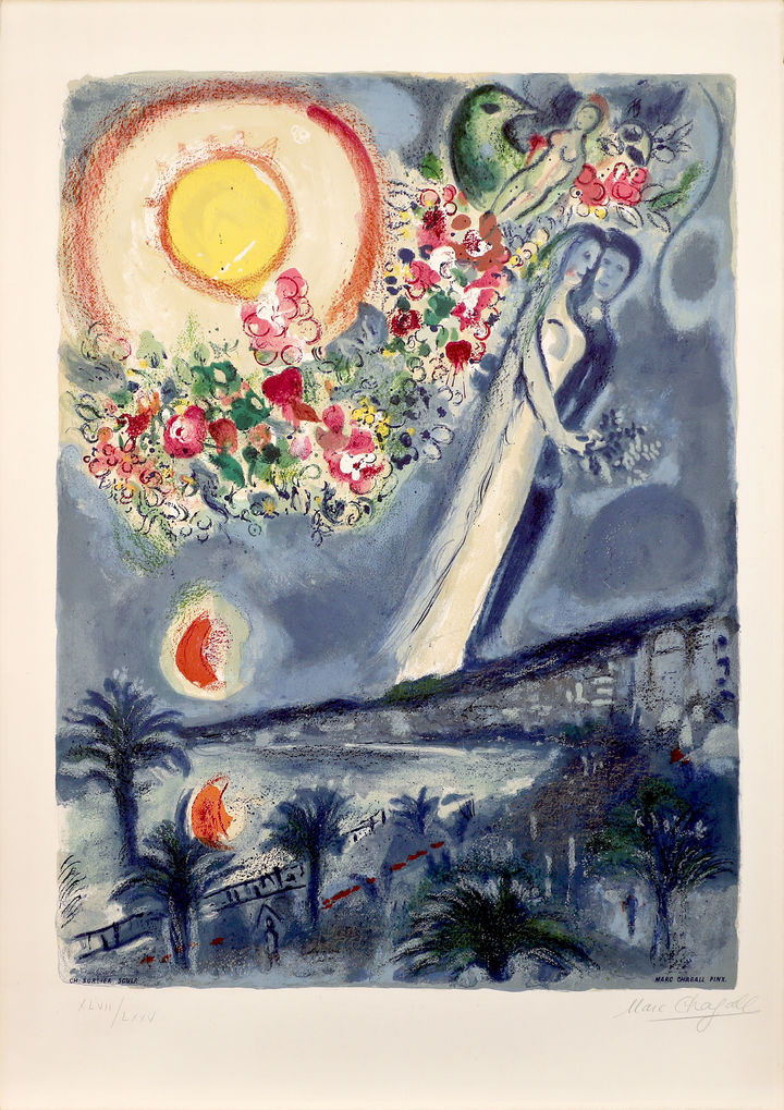 Marc Chagall, Fiances dans le ciel de Nice, 1967, Lithographs printed in colours. © Chagall ®, by SIAE 2025.. *재판매 및 DB 금지