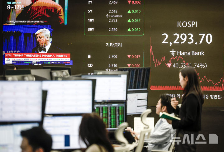 [서울=뉴시스] 29일(현지 시간) BBC에 따르면 최근 3분기 실적을 발표한 메타·알파벳·마이크로소프트(MS)는 모두 AI 데이터센터와 반도체 등 핵심 인프라 확대를 위해 막대한 자금을 투입하고 있는 것으로 나타났다. 사진은 서울 중구 하나은행 딜링룸 전광판에 표시된 코스피 옆으로 트럼프 미국 대통령 뉴스가 나오고 있다. 2025.10.30.