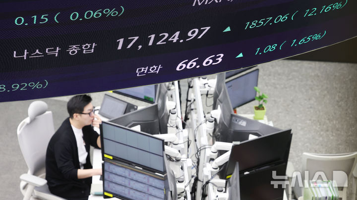 [서울=뉴시스] 홍효식 기자 = 10일 서울 중구 하나은행 딜림품 전광판에 나스닥 지수가 표시되고 있다. 2025.04.10. yesphoto@newsis.com