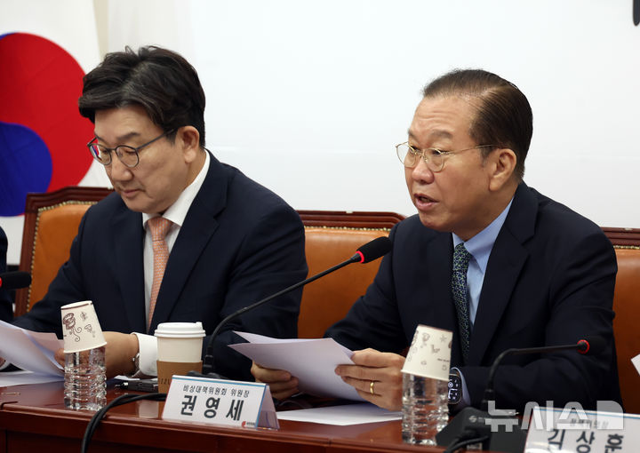 [서울=뉴시스] 고승민 기자 = 권영세 국민의힘 비상대책위원장이 10일 서울 여의도 국회에서 열린 비상대책위원회의에서 발언하고 있다. 2025.04.10. kkssmm99@newsis.com