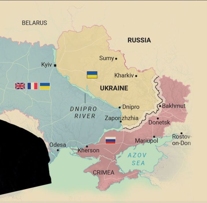 [서울=뉴시스] 키스 켈로그 도널드 트럼프 대통령 우크라이나 특사가 11일 더 타임스 인터뷰에서 언급한 휴전 회담 후 우크라이나 분할 방안. 2025.04.12. *재판매 및 DB 금지