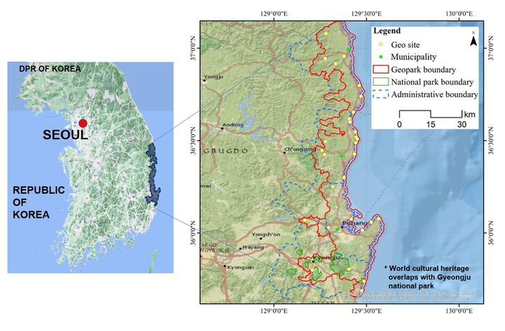 [안동=뉴시스] 경북 동해안 지질공원 위치. (사진=경북도 제공) 2025.04.13. photo@newsis.com *재판매 및 DB 금지