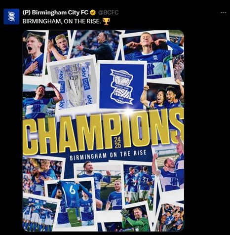 [서울=뉴시스] 잉글랜드 프로축구 리그원(3부 리그) 버밍엄 시티의 리그 우승 기념 그래픽. (사진=버밍엄 시티 SNS 캡처) *재판매 및 DB 금지