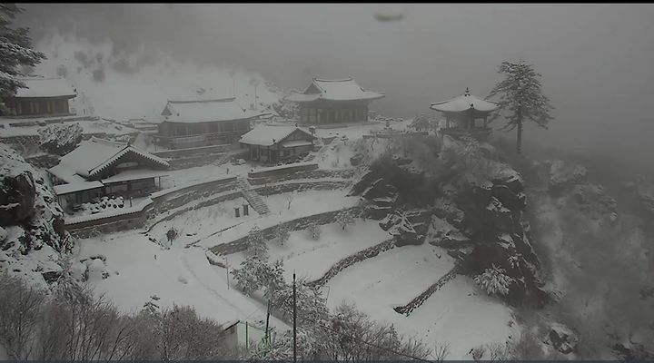 [평창=뉴시스] 눈속에 파묻힌 오대산 월정사. (사진=국립공원 cctv 캡쳐) photo@newsis.com *재판매 및 DB 금지