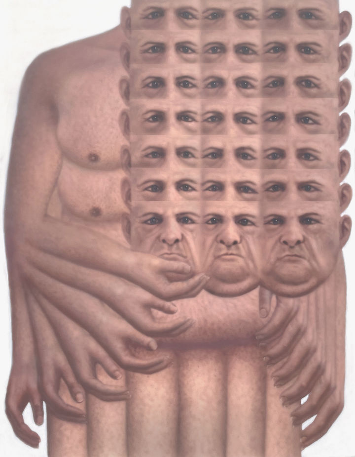 이영욱, 작가는 복도에서 유리 부딪치는 소리를 듣고 누군가가 소주병을 사들고 가는 모습을 떠올렸다 The Artist Heard the Sound of Glass Hitting the Hallway and Imagined Someone Carrying a Bottle of Soju, 2023, acrylic on linen, 116.8×9cm *재판매 및 DB 금지