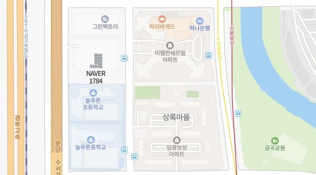 [서울=뉴시스] 네이버는 자사 지도에 제2사옥 '1784'를 일반 건물 아이콘이 아닌 특별 제작한 아이콘으로 등록했다. (사진=네이버 지도 캡처) *재판매 및 DB 금지