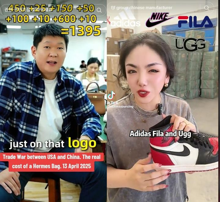 [서울=뉴시스] 16일 틱톡 등 SNS에 따르면 에르메스 명품 가방, 나이키 운동화, 룰루레몬 레깅스 등 유명 브랜드 제품의 제조 원가를 공개한 영상들이 다수 올라오고 있다. (사진= 틱톡 갈무리 ) 2025.04.16. photo@newsis.com *재판매 및 DB 금지