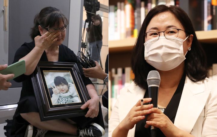 [서울=뉴시스] 학폭 피해자 고(故) 박주원 양의 어머니 이기철 씨(왼쪽)와 재판에 불출석한 권경애 변호사(오른쪽). (출처=뉴시스DB) 2025.04.17. photo@newsis.com *재판매 및 DB 금지