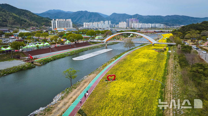 [광주=뉴시스] '2025 화순봄꽃축제'가 18일 화순읍 남산공원 입구에서 개장식과 함께 본격적인 막이 오른다. 사진은 유채꽃이 만개한 꽃강길 축제장. (사진=화순군 제공). 2025.04.17. photo@newsis.com *재판매 및 DB 금지