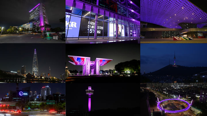 [서울=뉴시스] 대한장애인체육회는 20일 장애인의 날을 맞아 18~20일 전국 11개 랜드마크에서 '#WeThe15(위더피프틴)' 보랏빛 점등 행사를 진행한다고 17일 밝혔다. (사진 = 대한장애인체육회 제공) *재판매 및 DB 금지
