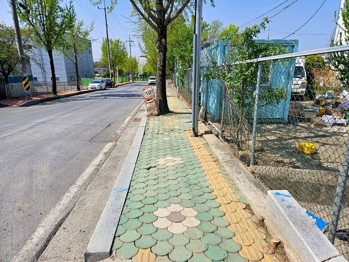 [창녕=뉴시스] 영산면 일원 고압분사기 사용 보도 세척된 보도블럭. (사진= 창녕군 제공) 2025.04.17. photo@newsis.com *재판매 및 DB 금지