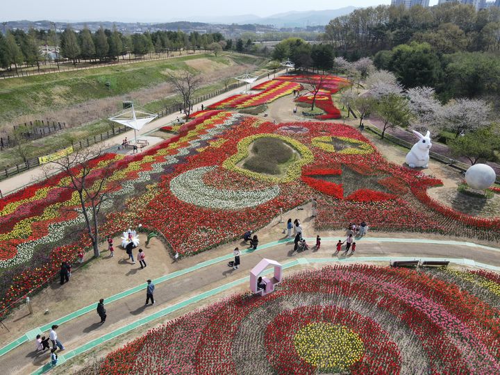 [청주=뉴시스] 청주 문암생태공원 튤립정원. (사진=청주시 제공) photo@newsis.com *재판매 및 DB 금지