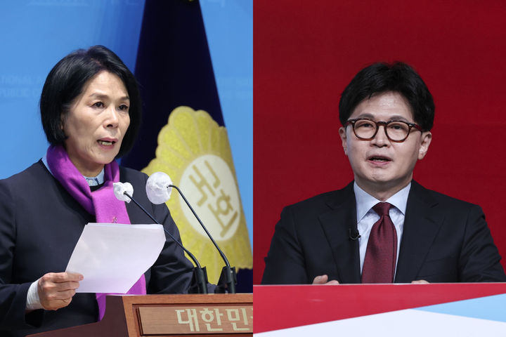 최민희 더불어민주당 의원(왼쪽)과 한동훈 국민의힘 대선 경선 후보(오른쪽). (출처=뉴시스 DB) *재판매 및 DB 금지