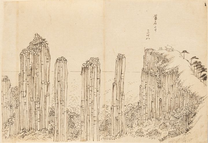전 김홍도, 《해동명산도(海東名山圖)》, 1788년 이후, 종이에 먹, 각 30.5×43.0cm, 국립중앙박물관 소장. 1788년을 전후로 김홍도와 김응환(金應煥)이 정조의 어명으로 약 50일간 관동과 금강산 지역을 여행하고 그린 《금강사군첩(金剛四郡帖)》의 초본으로 여겨진다. 1998년 처음 공개된 이 작품은 총 32면이 전하고 있으며, 각 폭에는 표제와 함께 화폭의 순서가 쓰여있다. 그중 금강산 여정에 해당하는 부분은 13면으로, 30면 해금강 삼일포(三日浦)부터 60면 피금정(披襟亭)까지다. 섬세한 필묵으로 묘사된 이 작품은 이후 제작된 이풍익의 《동유첩》, 이의성의 《해산도첩》 등의 모본이 된다는 점에서 의미가 있다. *재판매 및 DB 금지