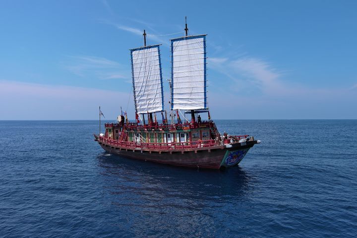 [서울=뉴시스] 대한해협 동수도 항해하는 조선통신사선 (사진=국가유산청 제공) 2025.04.22. photo@newsis.com *재판매 및 DB 금지