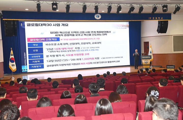 [부산=뉴시스] 국립부경대학교는 지난 22일 대학본부 2층 대회의실에서 전 구성원을 대상으로 글로컬대학30 혁신전략 전체 설명회를 개최했다고 23일 밝혔다. (사진=부경대 제공) 2025.04.23. photo@newsis.com *재판매 및 DB 금지