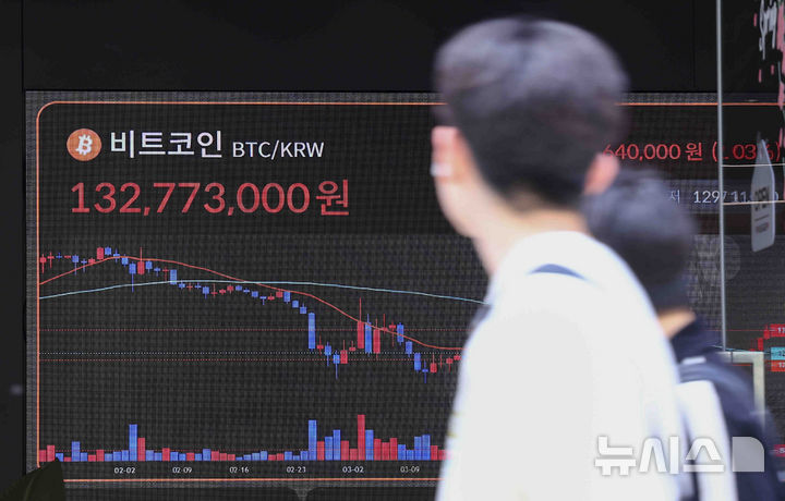 [서울=뉴시스] 김근수 기자 = 23일 서울 강남구 빗썸 라운지 전광판에 비트코인 시세가 나오고 있다. 2025.04.23. ks@newsis.com