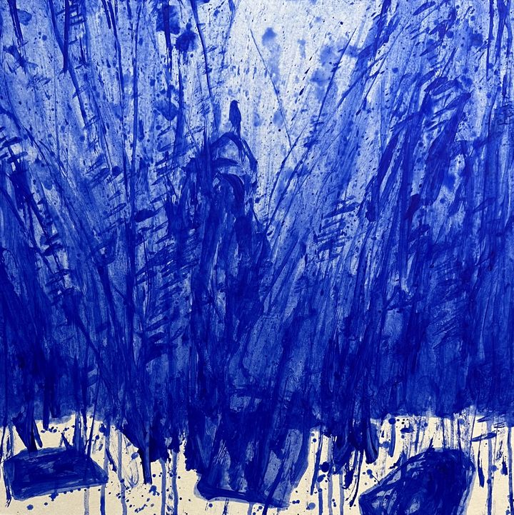 김선형, Gardenblue, 2025, 한지에 혼합재료, 100x100cm *재판매 및 DB 금지