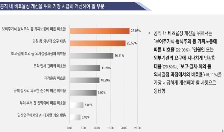 [세종=뉴시스] '관료제의 특성에 기인한 공직 내 비효율 현황 및 개선방안에 관한 인식 조사' 결과. (자료=행안부). *재판매 및 DB 금지