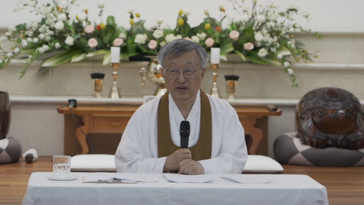 [서울=뉴시스] 24일 서울 용산구 서울 교당에서 열린 기자간담회에 참석한 나상호 원불교 교정원장 (사진=원불교 제공) 2025.04.24 photo@newsis.com *재판매 및 DB 금지