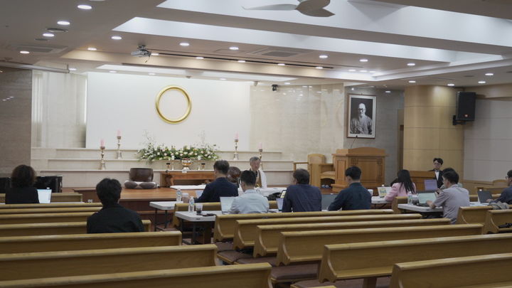 [서울=뉴시스] 24일 서울 용산구 서울 교당에서 열린 기자간담회에 참석한 나상호 원불교 교정원장 (사진=원불교 제공) 2025.04.24 photo@newsis.com *재판매 및 DB 금지