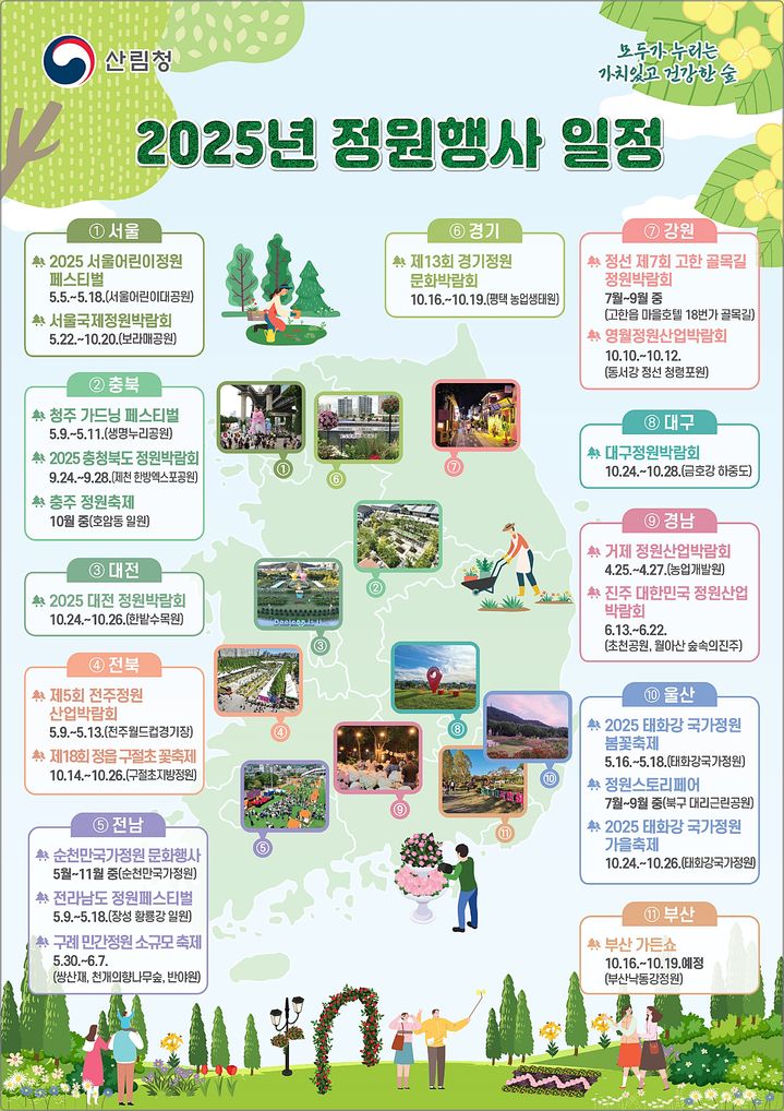 [대전=뉴시스] 올해 전국서 열리는 주요 정원문화 행사 안내도.(사진=산림청 제공) *재판매 및 DB 금지