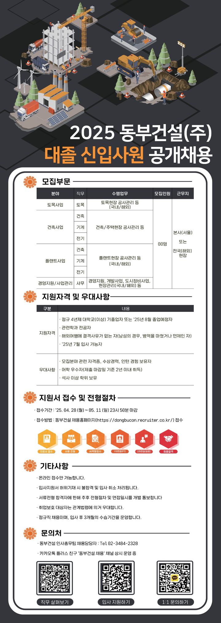 [서울=뉴시스] 동부건설 2025년 신입사원 공개채용 공고문. 2025.04.25. (자료=동부건설 제공) photo@newsis.com *재판매 및 DB 금지