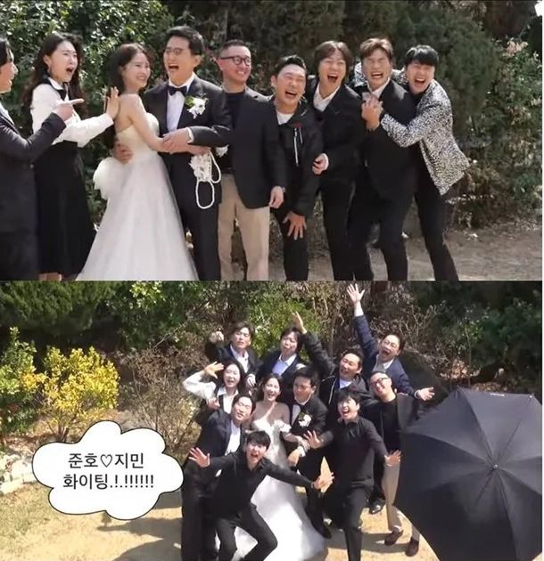 [서울=뉴시스] 김지민, 김준호와 개그맨들. (사진=유튜브 캡처) 2025.04.25. photo@newsis.com *재판매 및 DB 금지