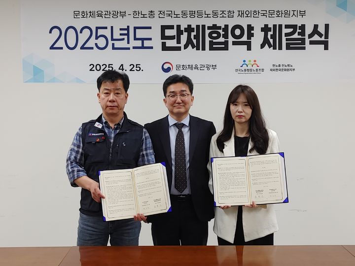 문화체육관광부가 25일 한국노총 전국노동평등노동조합 재외한국문화원지부와 노사 간 첫 단체협약을 맺었다. (사진=문화체육관광부 제공) *재판매 및 DB 금지