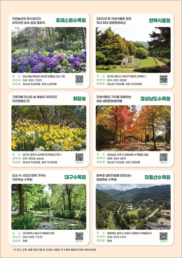[대전=뉴시스] 산림청이 선정한 '2025년엔꼭가봐야할 수목원10선'.(사진=산림청 제공) *재판매 및 DB 금지