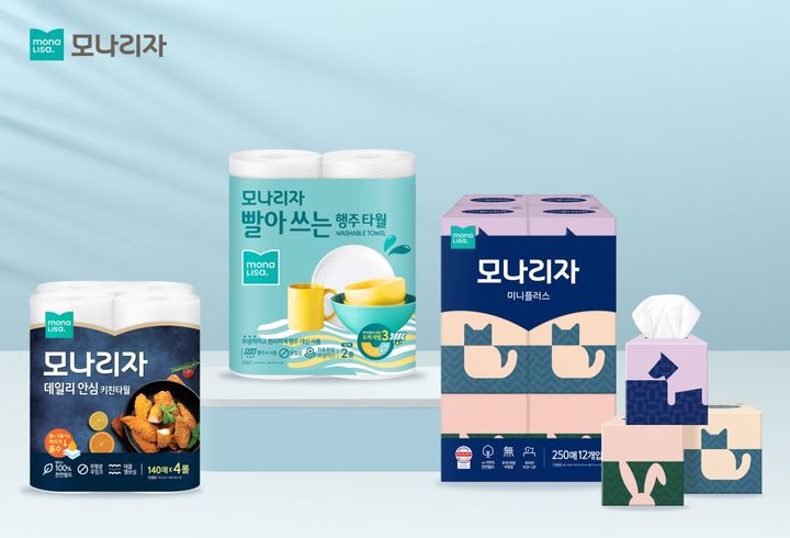 [서울=뉴시스]왼쪽부터 모나리자 ‘데일리 안심 키친타월’, ‘빨아 쓰는 행주 타월’, ‘미니플러스 미니 미용티슈’.(사진=모나리자 제공) 2025.04.27. photo@newsis.com   *재판매 및 DB 금지