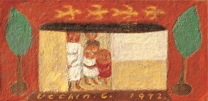 장욱진, 가족도, 캔버스에 유채, 7.5x14.8cm, 1972, 양주시립장욱진미술관 *재판매 및 DB 금지