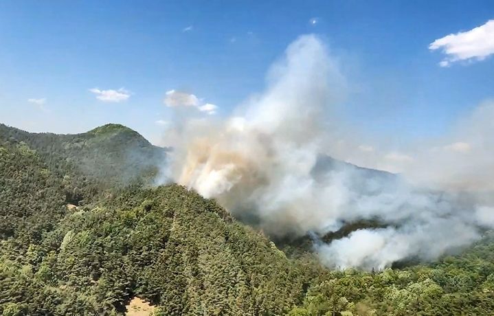 [대구=뉴시스] 28일 오후 2시1분께 북구 노곡동 일대 함지산에서 불이 났다는 신고가 접수됐다. (사진=산림청 제공) 2025.04.28. photo@newsis.com *재판매 및 DB 금지