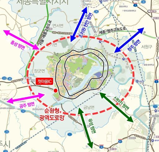 [세종=뉴시스] 세종 신도심인 행복도시 방사순환형 도로망 개념도.(사진=행정중심복합도시건설청 제공).2025.04.28.photo@newsis.com *재판매 및 DB 금지