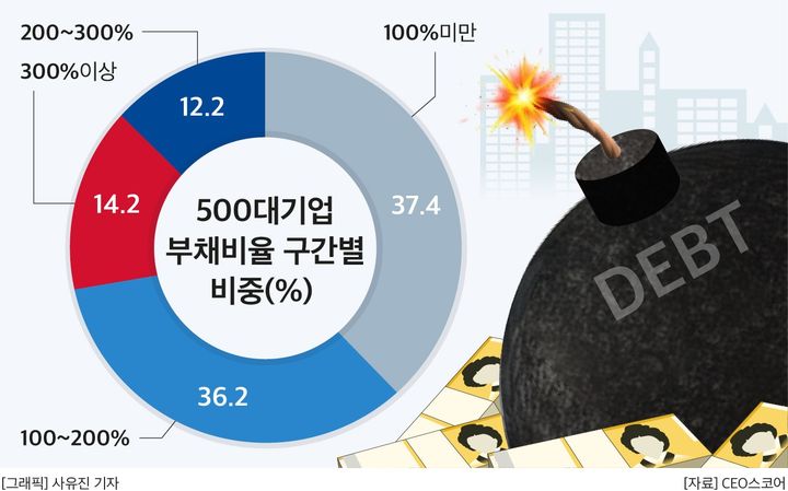 대기업 10곳 중 6곳, 부채비율 '100% 이상'