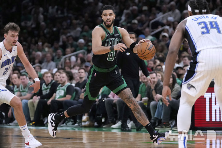 [보스턴=AP/뉴시스] 미국프로농구(NBA) 보스턴 셀틱스의 제이슨 테이텀. 2025.04.29.