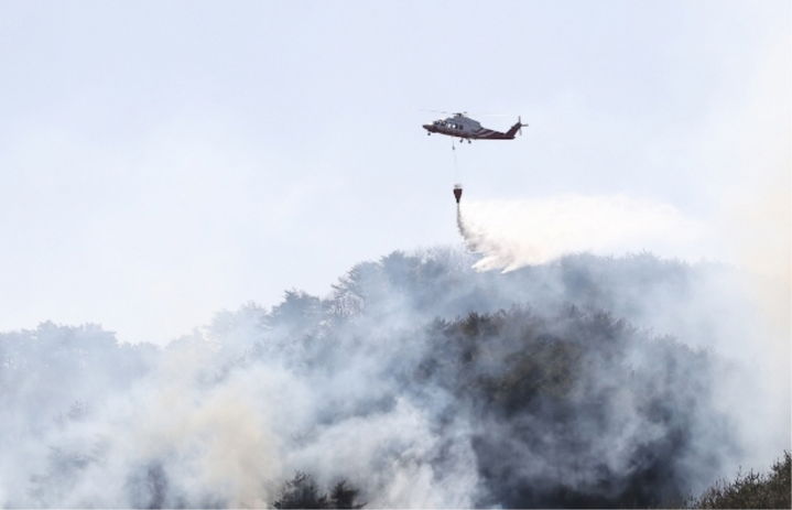 [춘천=뉴시스] 30일 강원특별자치도(도지사 김진태)는 5월 연휴 대비 산불방지 특별대책을 세워 오는 5월 3일부터 6일까지 4일간 집중추진한다 고 밝혔다. 사진은 지난 강원 지역 산불 진화 모습. 강원특별자치도 제공. *재판매 및 DB 금지