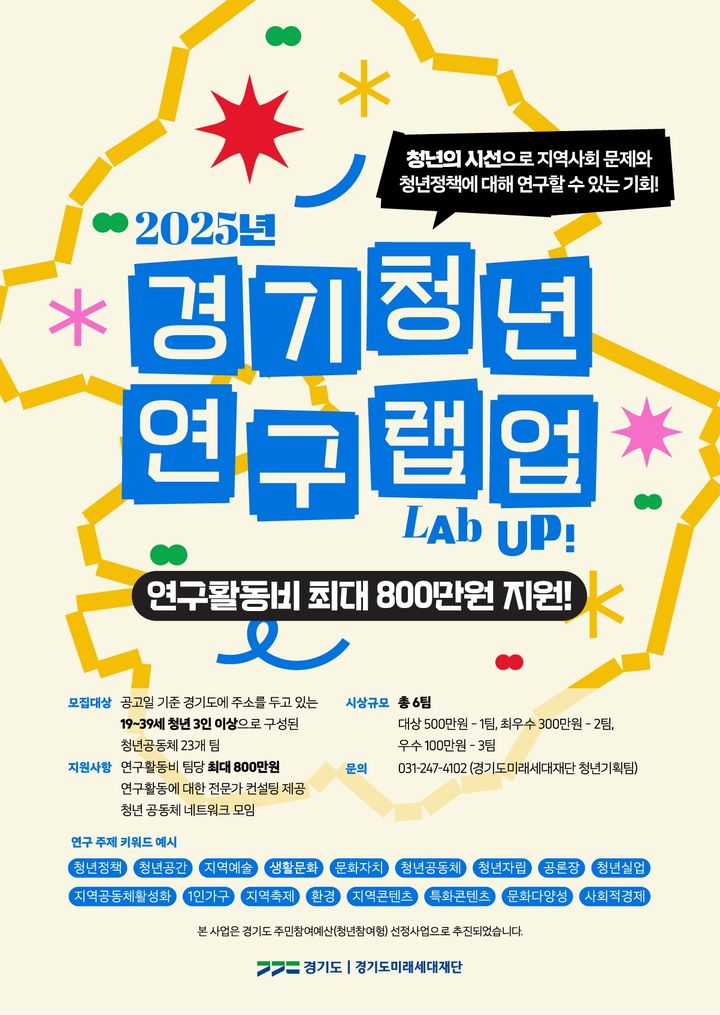 [수원=뉴시스] '경기청년 연구 랩업(Lab Up!)' 포스터. (사진=경기도 제공) 2025.04.30. photo@newsis.com *재판매 및 DB 금지