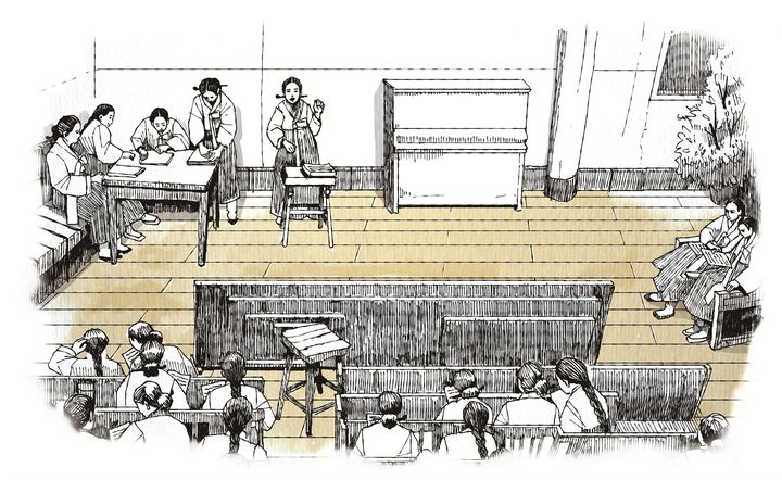 [서울=뉴시스] 근우회 창립총회 펜 일러스트. (사진=국가보훈부 제공) 2025.04.30. photo@newsis.com *재판매 및 DB 금지