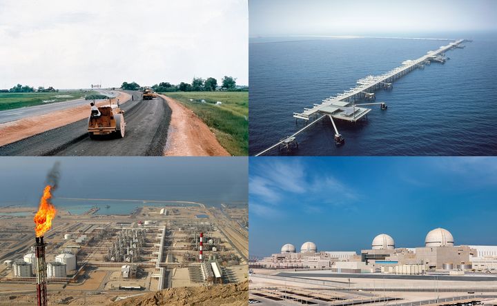 [서울=뉴시스] 해외건설 10대 프로젝트에 선정된 현대건설 시공 프로젝트 사진. 사진은 파타니 나라티왓 고속도로(상단 왼쪽)와 주베일 산업항(상단 오른쪽), 사우스파 가스전(하단 왼쪽)과 바라카 원자력발전소의 모습. 2025.04.30. (자료=현대건설 제공) photo@newsis.com&nbsp; *재판매 및 DB 금지