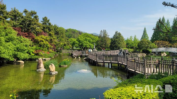[창원=뉴시스]새롭게 단장한 경남도청 정원 내 생태연못 풍경.(사진=경남도 제공)2025.05.01. photo@newsis.com