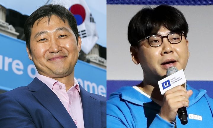 [세종=뉴시스] 김범석 쿠팡 의장(왼쪽)과 송치형 두나무 회장. *재판매 및 DB 금지