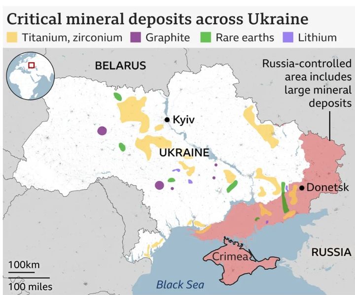 우크라이나의 희토류 등 광물자원 분포.(출처: BBC) 2025.05.01. *재판매 및 DB 금지